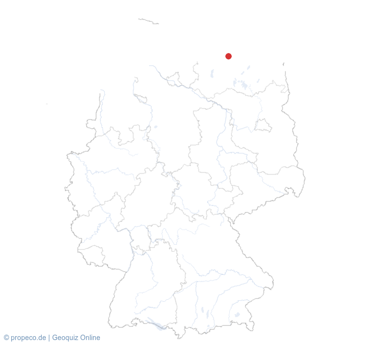 Rostock auf der Karte vom GEOQUIZ eingezeichnet